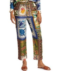 FARM RIO Mixed Scarf Print Pants Elastic Tie Waist Pockets Small